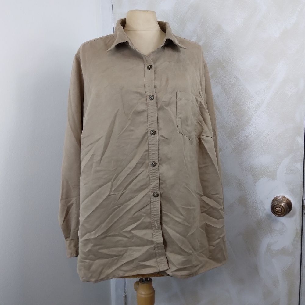 CST Sport Womens Tan Micro Suede Long Sleeve Button Down Shirt Top Size 20W EUC!